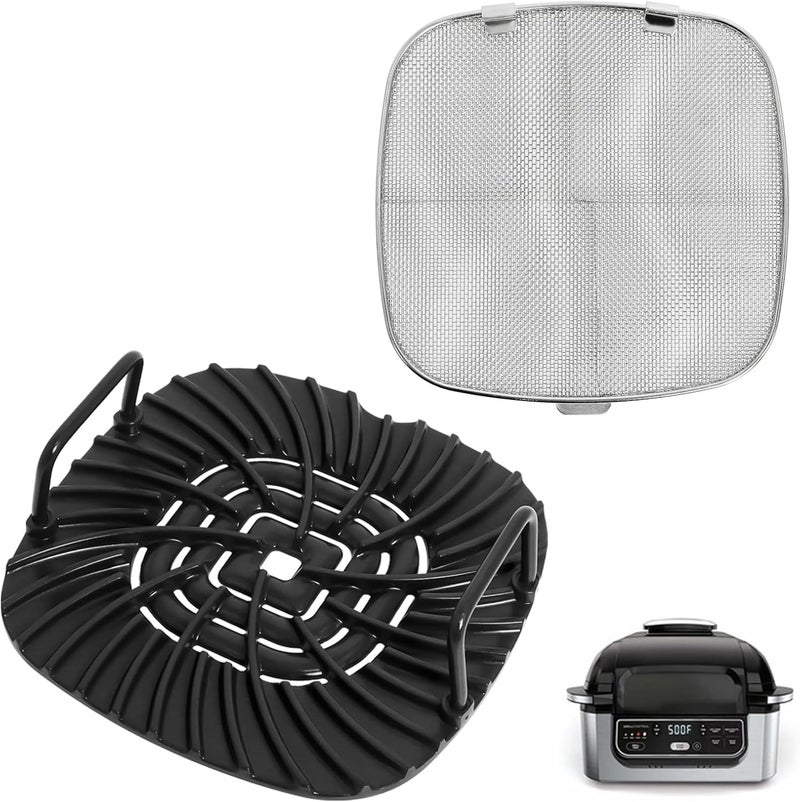 Swess Grill Grate and Replacement Splatter Shield for Ninja AG301 Foodi 5-in-1 Indoor Grill, Non-stick Grill Griddle and Stainless Steel Fine Mesh Splatter Screen for Ninja Foodi AG300, AG301C, AG302, AG400 - Image 1